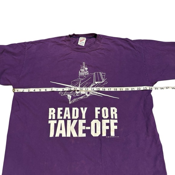 Jerzees Graphic‎ Tee Ready For Takeoff Purple One Size Military 90s Vtg USA - Picture 10 of 11